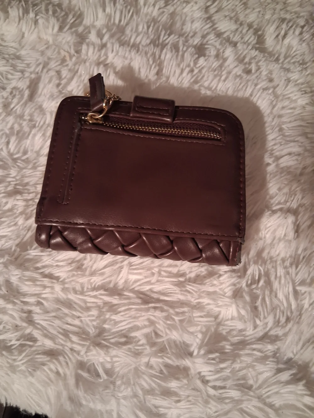 Woven Leather Compact Wallet - WINE Color Callout Lil  Peeling  In Corner